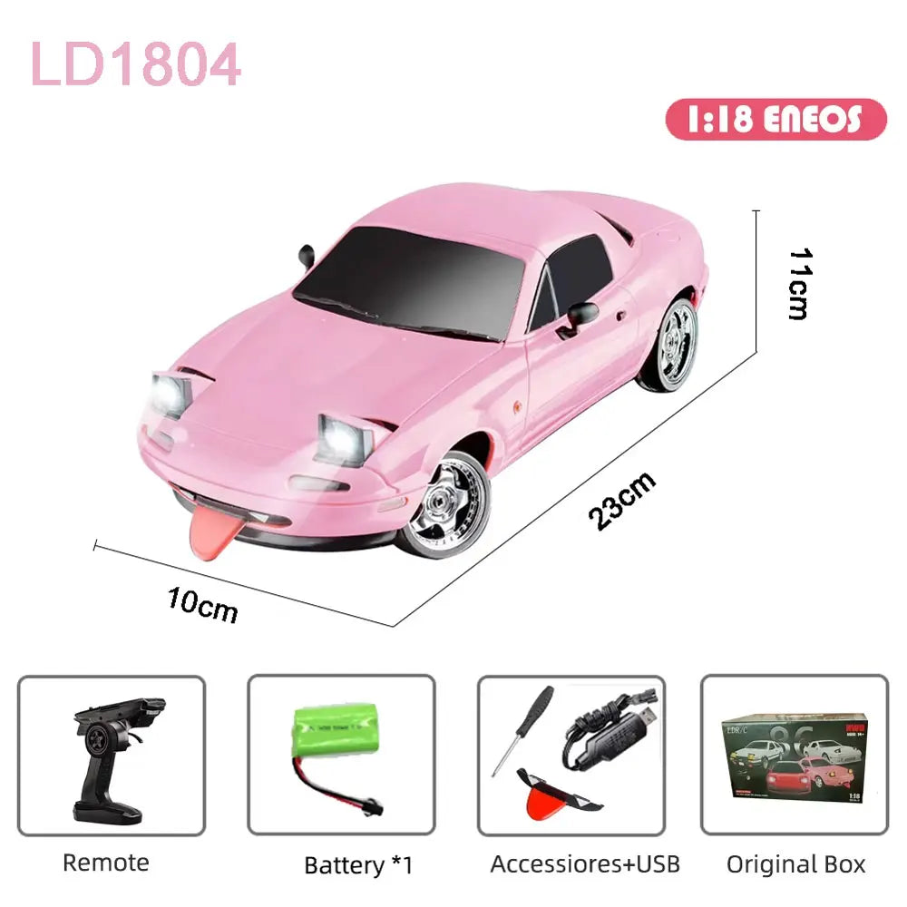 LDRC 1/18 RC Drift Car LD1804 Mazda MX5 2.4GHz with ESP Gyro LED Lights Full Scale RC Toy Racing Cars For Kids Toy Gift