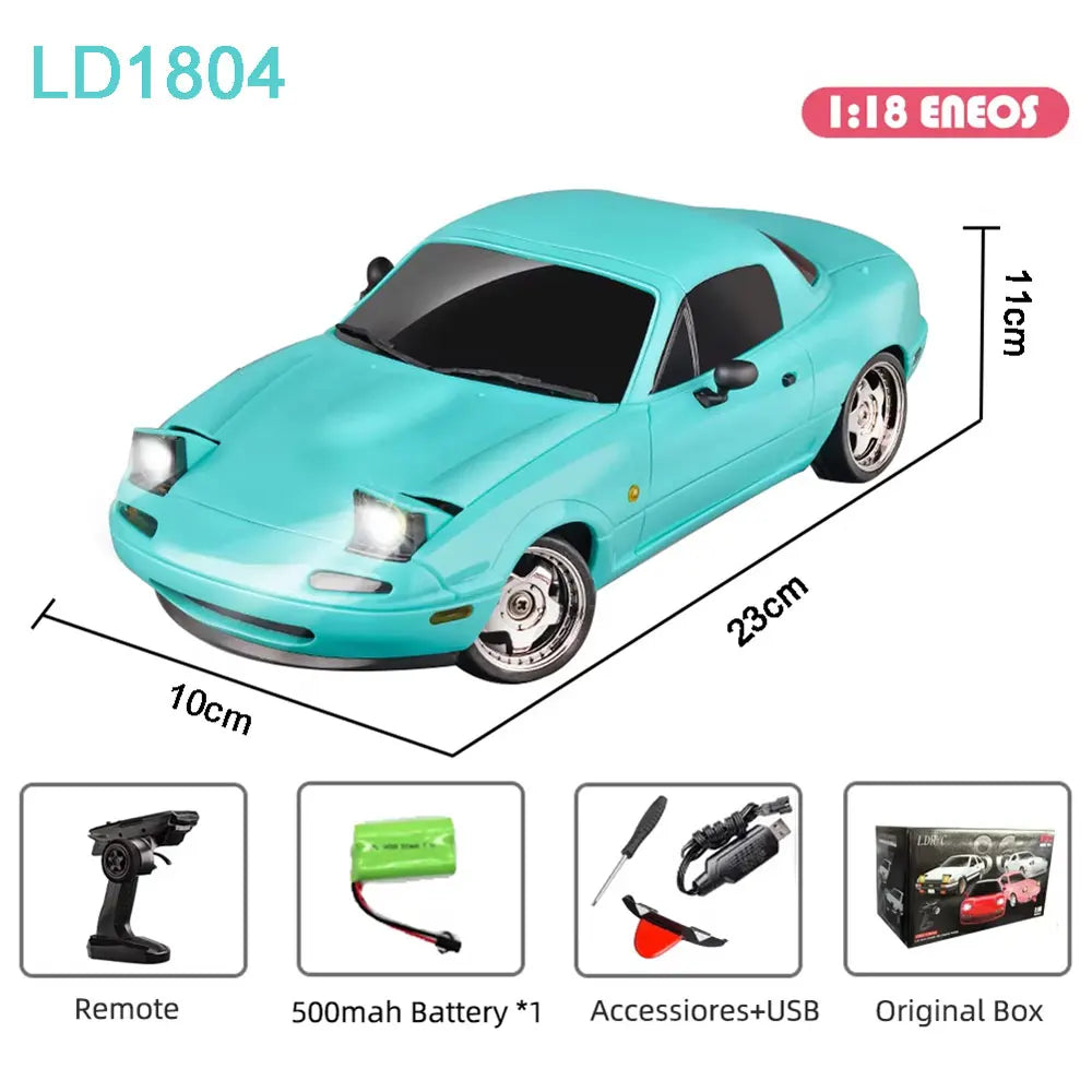 LDRC 1/18 RC Drift Car LD1804 Mazda MX5 2.4GHz with ESP Gyro LED Lights Full Scale RC Toy Racing Cars For Kids Toy Gift
